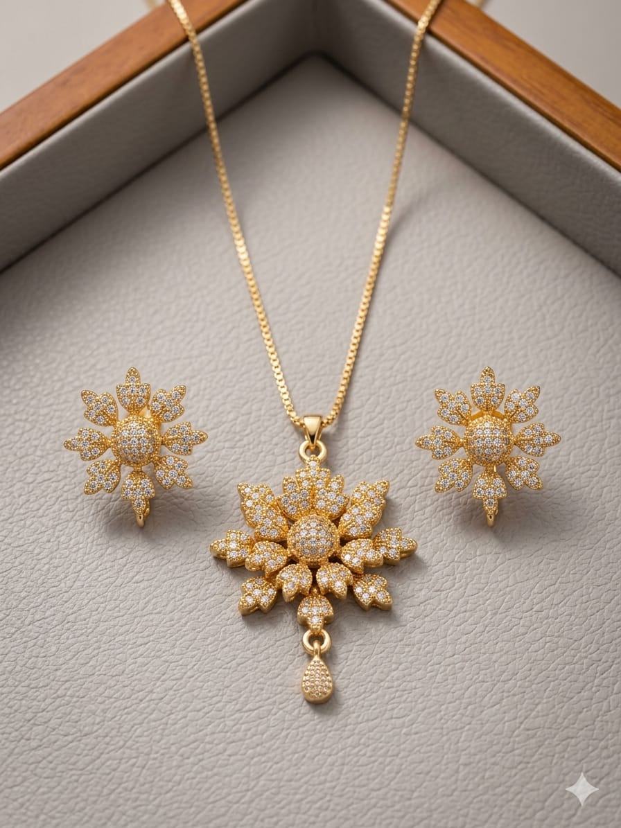 Radiant Floral Gold Pendant Set