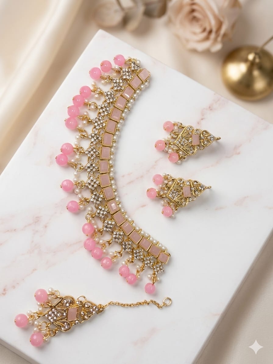 Pink Colour neckless set