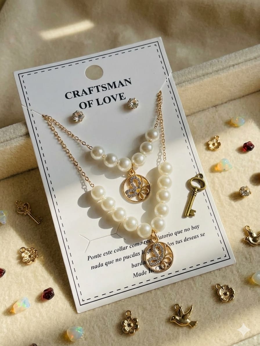 double chain pearl locket set